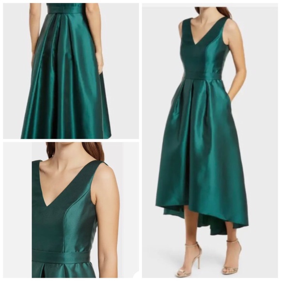 NWT Alfred Sung Satin High Low Gown Hunter Green Size 6 - Picture 3 of 10